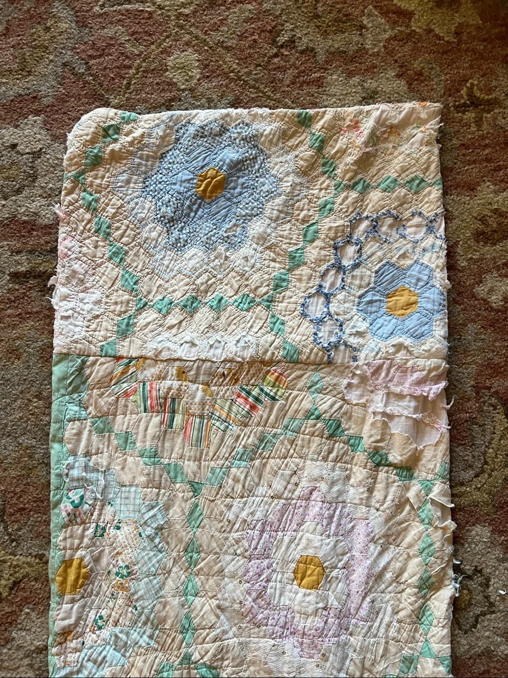 Antique 20s flower garden quilt pillow tube